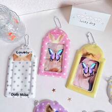 Cute Polka Dot Cat Ear 3 Inch Photocard Holder With Bead Keychain, Idol Photo Card Protector ID Badge Holder, Kawaii Stationery Back To School Supplies - C-multicolor - View 7