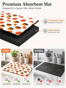 1pc Pumpkin Pattern Diatomaceous Earth Kitchen Dish Drying Mat, Absorbent Dish Drying Pad, Coffee Machine Mat, Dishwashing Mat, Sink Mat, Kitchen Countertop Protector, Suitable For Cups, Plates, Tableware And Kitchen Decor - Multicolor - View 6