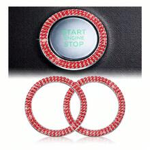 Pegatina de protección de arranque de un solo toque, anillo decorativo de encendido con logotipo del coche y strass, anillo decorativo de interruptor de encendido con strass - A - Ver 2