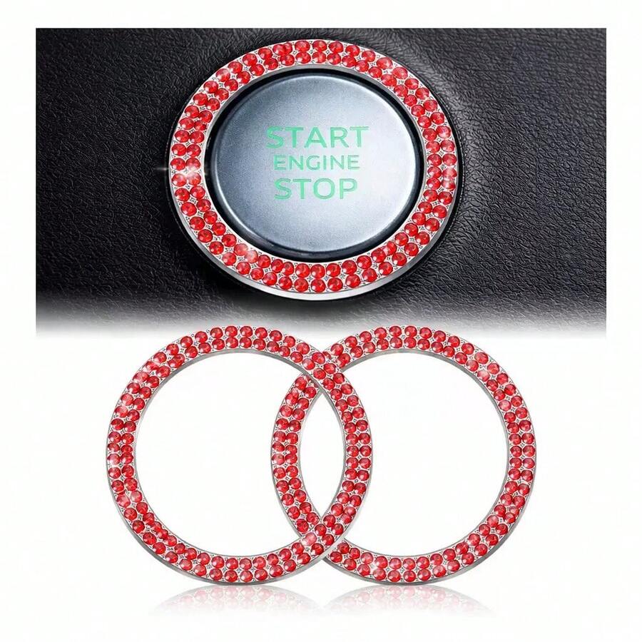 Pegatina de protección de arranque de un solo toque, anillo decorativo de encendido con logotipo del coche y strass, anillo decorativo de interruptor de encendido con strass