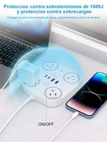 ONEEKA Cargador Regleta Multicontacto 4 Tomas 2 Usb 2 Tipo C - Blanco - Ver 4