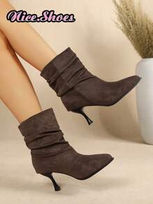 26 Nouvelles bottines d'automne minimalistes à talons fins froncés, style décontracté chic convenant pour le shopping, le port en rue, les sorties quotidiennes, bottines noires pour femmes multicolores, bottines marron, bottines bordeaux - Marron - Voir 8