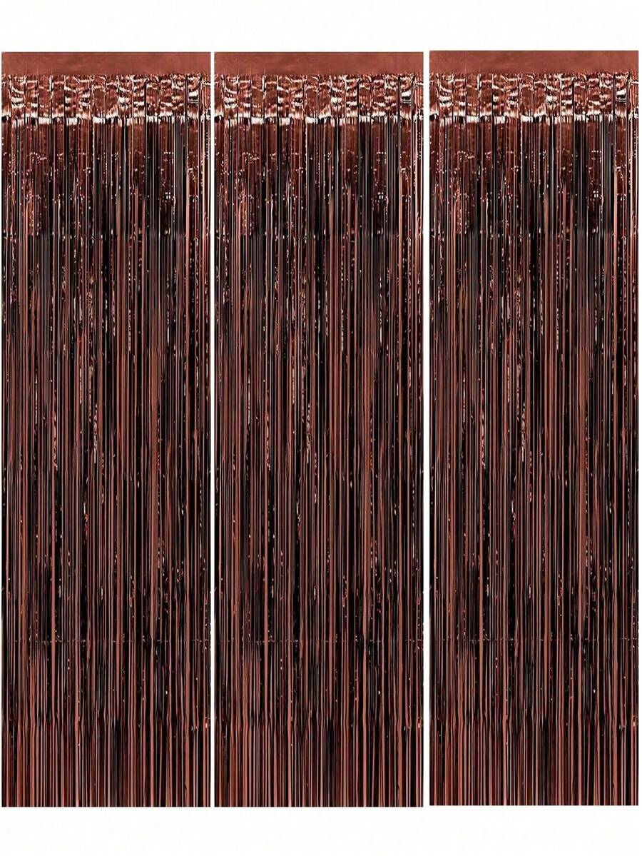 3 Pcs Brown Sequin Fringe Curtain, Foil Backdrop For Western Birthday, Cowgirl Theme Party, Bachelorette Party, Country Wedding, Photo Booth Decor Strips, Farmhouse Decor, Wild West Theme, 70s Retro Party, Men's Birthday Fall Harvest Decorations - Brown - View 1