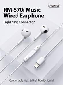 REMAX RM-570 Wired Earphones, Lightning/Type-C Interface, Comfortable Fit, 13mm Hi-Fi Dynamic Driver, Hi-Fi Stereo Sound Quality, Compatible With IPhone 7/8/X/XS/XR/11/12/13/14 And SE, Pro, Pro Max Models - View 1