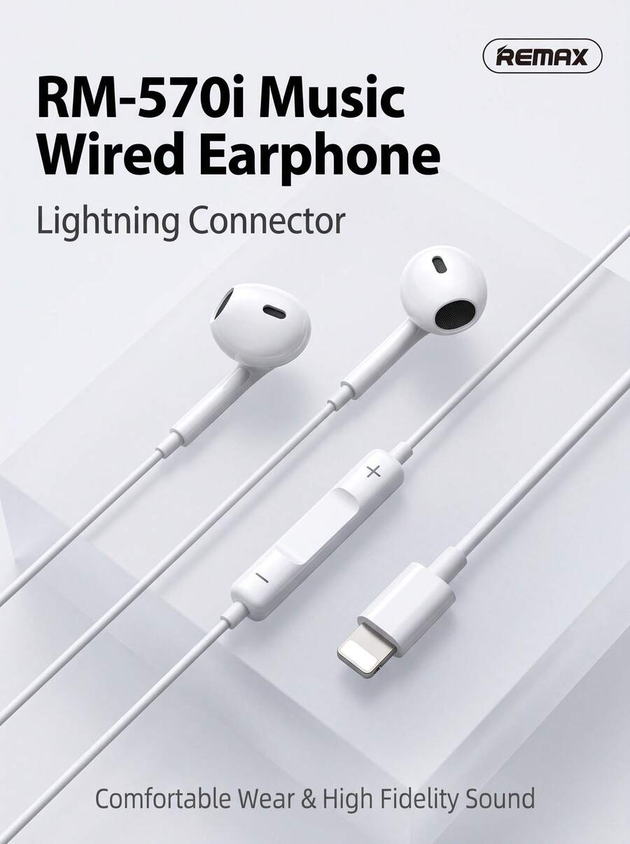 REMAX RM-570 Wired Earphones, Lightning/Type-C Interface, Comfortable Fit, 13mm Hi-Fi Dynamic Driver, Hi-Fi Stereo Sound Quality, Compatible With IPhone 7/8/X/XS/XR/11/12/13/14 And SE, Pro, Pro Max Models - View 1