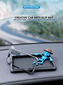1pc Halloween Skeleton Car Dashboard Anti-Slip Mat, Creative Skeleton Phone Holder Pad, PVC Anti-Slip Storage Mat, 3 Colors Available, Car Interior Decor Accessory, Suitable For Phone, Keys, Coins And Small Items - Multicolor - View 2