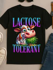 Lactose_Tolerant_Funny_Cow_Meme_Graphic_Tee - 黑色 - 查看 1