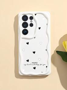 1pc Creative Black & White Small Heart Pattern Asymmetric Shaped Phone Case, Cream TPU Soft Silicone Material, Anti-Drop & Scratch-Resistant, Wavy Asymmetric Shape Screen Edge Protection, Compatible With Samsung A14/A15/A16/A17/A04/A05/A06/A07/A54/A55/A56/A57/A34/A35/A36/A37/S26/S26Plus/S26Ultra, Suitable For Transsion SMART7/8/9/10/Honor 600/600 Pro/Honor 400/400Pro/200/200Pro/X7C/X8C/X9C/ 10C/13C - White - View 3