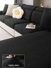 1PC Fleece Jacquard Sofa Cushion Cover, Decorative Elastic Sofa Cushion Cover With Jacquard Line Design, Simple And Elegant, Machine Washable, Suitable For L-Shaped Sofa 1/2/3/4 Seater, All Seasons - Dark Grey - View 1