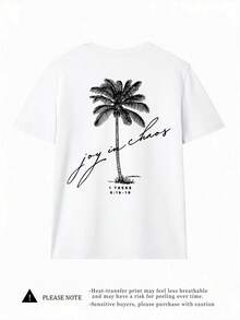 Kaos Wanita Ukuran Besar Motif Pohon Palem Musim Panas Pantai, Kasual Leher Bulat Lengan Pendek untuk Liburan - Aprikot - View 3