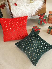 1pc/3pcs/4pcs Christmas Snowflake Foil Printed Velvet Pillow Case, No Filling, Christmas Holiday Decoration, Daily Decor, Comfortable And Soft, Suitable For All Seasons - Green - View 7