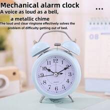 Modern Minimalist Small Alarm Clock, Silent Metal Student Bedroom Bedside Alarm, With Night Light Battery Operated Clock Gift - Multicolor - View 5