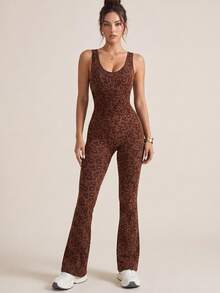 Women's Shaping Jumpsuit Leopard Print Twisted Cross Backless Design Seamless Yoga Wear Daily Outfit Halloween Sports - Brown - View 8