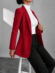 Blazer largo para mujer corte sastre elegante manga larga abierto formal casual  Casual  Elegante    Poliéster    bleizer - Rojo - Ver 5