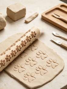 Natural Clay Roller And Pattern Stamp Set, Pottery Clay Tools, Roller And Texture Stamp Rod, Handmade Ceramic Art Embossing Rod - Multicolor - View 4