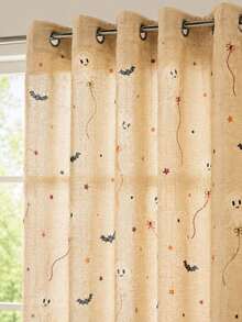 NOSBEI 2PCS Grommet Panels + 3PCS Rod Pocket Kitchen Set, Cute Halloween Ghost And Bat Faux Linen Curtains, Light Filtering, Playful Spooky Fall Window Decor - Multicolor - View 19