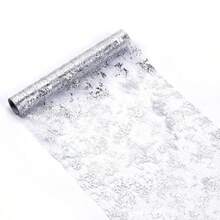 1 Roll Polyester Silver Foil Stamped Table Runner, Solid Color Minimalist Elegant Exquisite, Decorates And Conceals Tabletop Tableware, Wear-Resistant And Durable, Suitable For Wedding, Birthday Party, Celebration, Mother's Day, Father's Day, Independence Day And Other Holiday Atmosphere Decoration, Daily Family Gathering And Dining - View 4