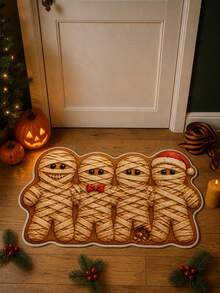 1pc Mummy Gingerbread Man Spooky Cookie Holiday Shaped Area Rug, Creepmas Funny Xmas Baking Irregular Kitchen Floor Mat, Soft Plush Decorative Area Rug, Aesthetic Whimsical Spooky Christmas Room Decor, Housewarming Christmas Gift Home Decor - Multi-color - View 2