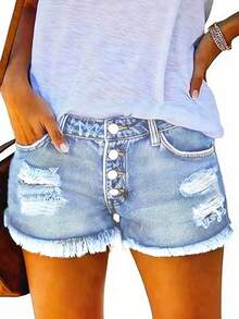Women's Fashionable Denim Shorts, Suitable For Summer Casual - Light Blue - View 2