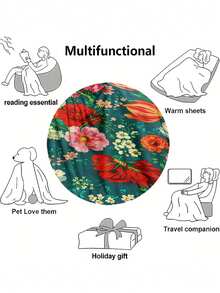 1pc Soft & Comfortable Modern Floral Pattern Flannel Blanket, 2D Printed Blanket For Office Nap, Sofa & Bed Decor, Outdoor Camping Leisure, Perfect Gift For Family And Friends - Multicolor - View 6