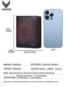 VINCESS Men's Wallet, Cowhide Leather, RFID Blocking, Men's Vintage Fashion, Large Capacity Multi-Card Slot, Zipper Coin Pocket, Travel Essential - Coffee Brown - View 3