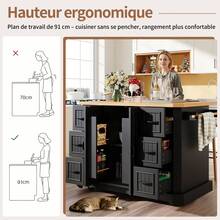 Kitchen Island Made Of Wood With 2 Doors And 6 Drawers With Storage On Wheels Black For Kitchen - Black - View 11