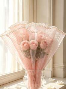 1pc/3pcs Pearl Wavy Mesh Bouquet Packaging Fan, Floral Decoration Mesh Fan, Fresh Flower Gift Packaging Accessory, Handmade Pleated Pearl Edge Mesh Fan, Popular Floral Backdrop Prop, DIY Bouquet Matching Material, Atmospheric Photo Decoration Mesh - Multicolor - View 4