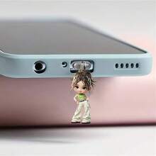 1pc 2D Acrylic Flat Hands-On-Hips Girl Phone Charging Port Dust Plug/Suitable For Type-C, Apple Charging Port Decorative Pendant - Multicolor - View 7