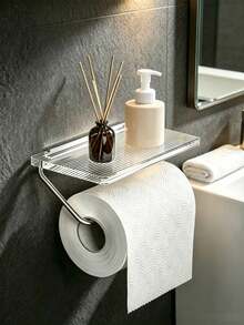 1PC/6PCS Tempat Tisu Toilet & Kotak Tisu 2-in-1 Gaya Mewah Ringan, Rak Gulung Tisu Dinding Akrilik Bening Motif Garis Vertikal, Batang Logam Emas Pengatur Kamar Mandi, Aksesori Dinding Serbaguna untuk Menaruh Ponsel dan Perlengkapan Toilet Kecil di Kamar Mandi - MultiWarna - View 16