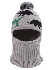 Children's Ear Protection Hat Winter Thermal Lined Thickened Baby Scarf Integrated Hat Unisex Windproof Warm Knitted Knitted Hat - Dinosaur  With Hood - View 11