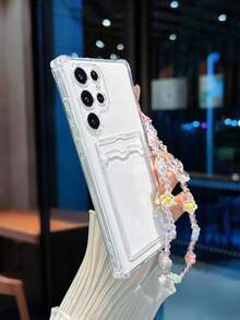 Card Holder Transparent Solid Color With Chain Accessory Compatible With IPhone 16, 17, 15, 78p, XR, 78GES2max, P15 Pro Max, P14, P13, P12, P11, Apple , Phone Case, Thick Anti-Drop TPU Soft Shell Protective Cover - Multicolor - View 6