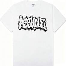 Contemporary Chic 100% Cotton Drip Graffiti Letter Graphic Oversized Tee, Men Summer Basic T-Shirt For City Travel & Weekend Holiday - White - View 1