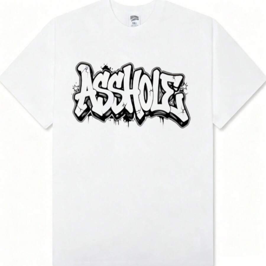 Contemporary Chic 100% Cotton Drip Graffiti Letter Graphic Oversized Tee, Men Summer Basic T-Shirt For City Travel & Weekend Holiday - White - View 1