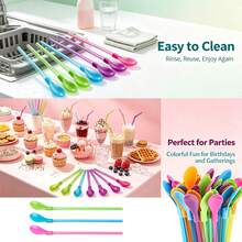 Reusable 2-In-1 Straw Spoon With Cleaning Brush, Detachable Stirring Spoon For Milkshakes & Ice Cream Sundaes, Candy Color Kitchen Utensil (5/10/15/20/30 Pcs Set) - Multicolor - View 7
