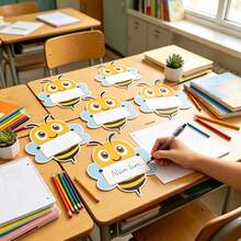 14pcs/Set Back To School Decorations, 12pcs Bee Paper Labels + 2pcs Durable Round Adhesive Stickers, Suitable For Classroom Bulletin Board, Locker, Desk Name Tag Decoration - Multicolor - View 12