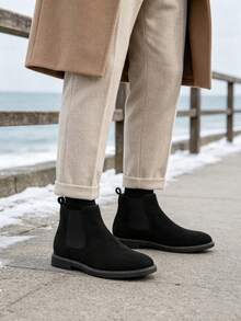 Men's Chelsea Boots Round Toe Low Heel Ankle Boots For Daily Wear - Black - View 5