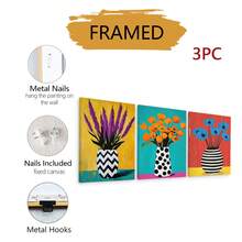 3 piezas Pintura en lienzo sin marco/con marco, Ilustración de flores coloridas & jarrón moderno, Arte de pared con impresión de tinta de alta definición, Decoración colgante multi-festividad para Pascua, Boda, Graduación, Aniversario, Halloween, Navidad, Decoración del hogar interior y exterior - Estilo abstracto A - Ver 12