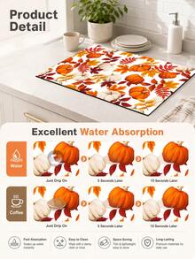 1pc, Dog & Pumpkin Pattern Diatomaceous Earth Kitchen Drain Mat, Absorbent Dish Drying Mat, Coffee Machine Mat, Dishwashing Mat, Sink Mat, Kitchen Countertop Protector, Suitable For Cups, Plates, Tableware & Kitchen Decor - Multicolor - View 7