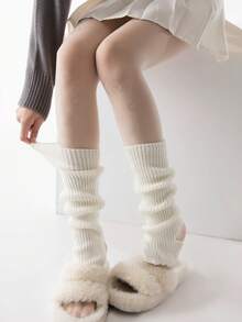 STAR RIVER Autumn/Winter White Thickened Stirrup Leg Warmers, Japanese JK Style Y2K Calf Socks, Minimalist Versatile Dance & Yoga Socks - Multicolor - View 3