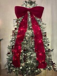 1pc Giant Burgundy Christmas Bow, Large Velvet Ribbon, Suitable For Holiday And Wedding Decoration, Birthday Party Backdrop, Photo Props, Bridal Shower, Gift Wall And Home Decor - Multicolor - View 2