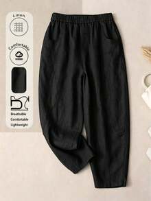 Plus Size Women's Solid Color Casual Versatile Daily Wear Long Pants - Black - View 1