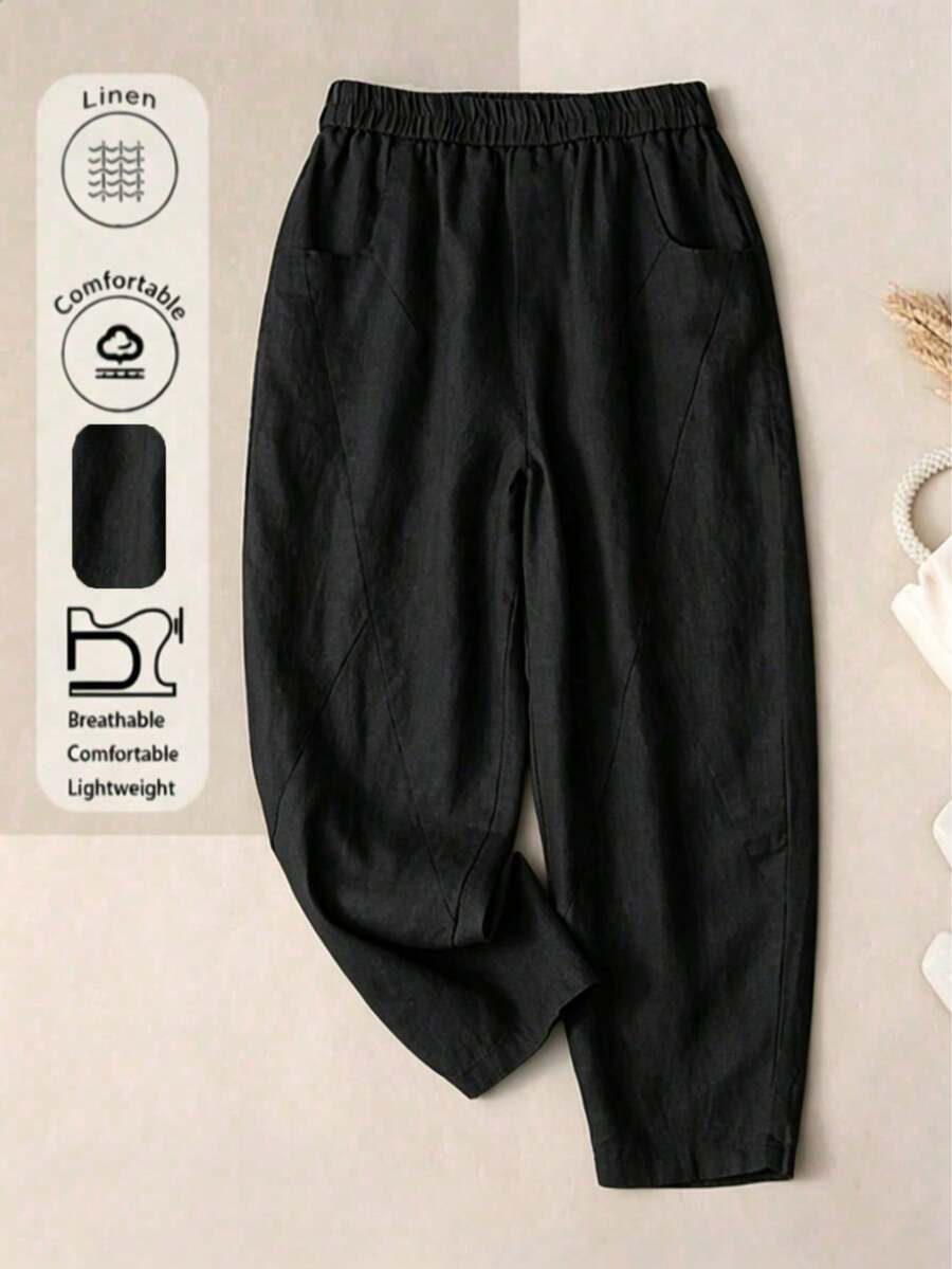Plus Size Women's Solid Color Casual Versatile Daily Wear Long Pants - Black - View 1