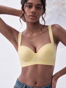 Women' S Solid Color Push Up Bra - Comfortable Fit, Full Coverage & Minimalist Design - Yellow - View 8