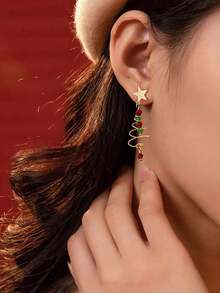1 Pair New Dual-Color Christmas Tree & Star Earrings, Exquisite Women's Gift - Multicolor - View 2