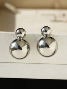 1 Pair Exquisite Shiny Polished Round Ball Stud Earrings, Minimalist Ball Earrings, Gift For Friends - Ball Stud Earrings - View 8