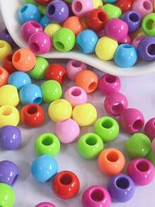 50pcs Acrylic Large Hole Round Solid Color Beads DIY Bracelet Necklace Phone Chain Pendant Tassel Dreamcatcher Jewelry Accessories - Multicolor - View 2