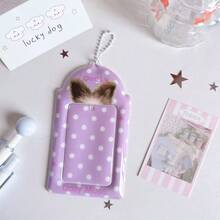 Cute Polka Dot Cat Ear 3 Inch Photocard Holder With Bead Keychain, Idol Photo Card Protector ID Badge Holder, Kawaii Stationery Back To School Supplies - C-multicolor - View 16