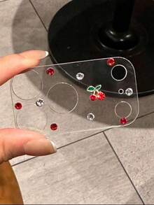 Luxury Sparkling Rhinestone Cherry Clear Camera Protector For IPhone 17 Pro Max 17 Pro Clear Hard Glass Film Women's Accessories - Red Cherry - View 4