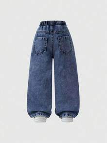 Quần jeans thêu nơ thời trang thường ngày cho bé gái - Màu xanh lam - Xem 3
