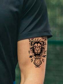 30pcs Black Waterproof Tattoo Stickers, Temporary Tattoo Stickers With, Skull, Lion, Tiger Small Patterns, Suitable For Hands And Bodies Men And Women Decor - Black - View 4